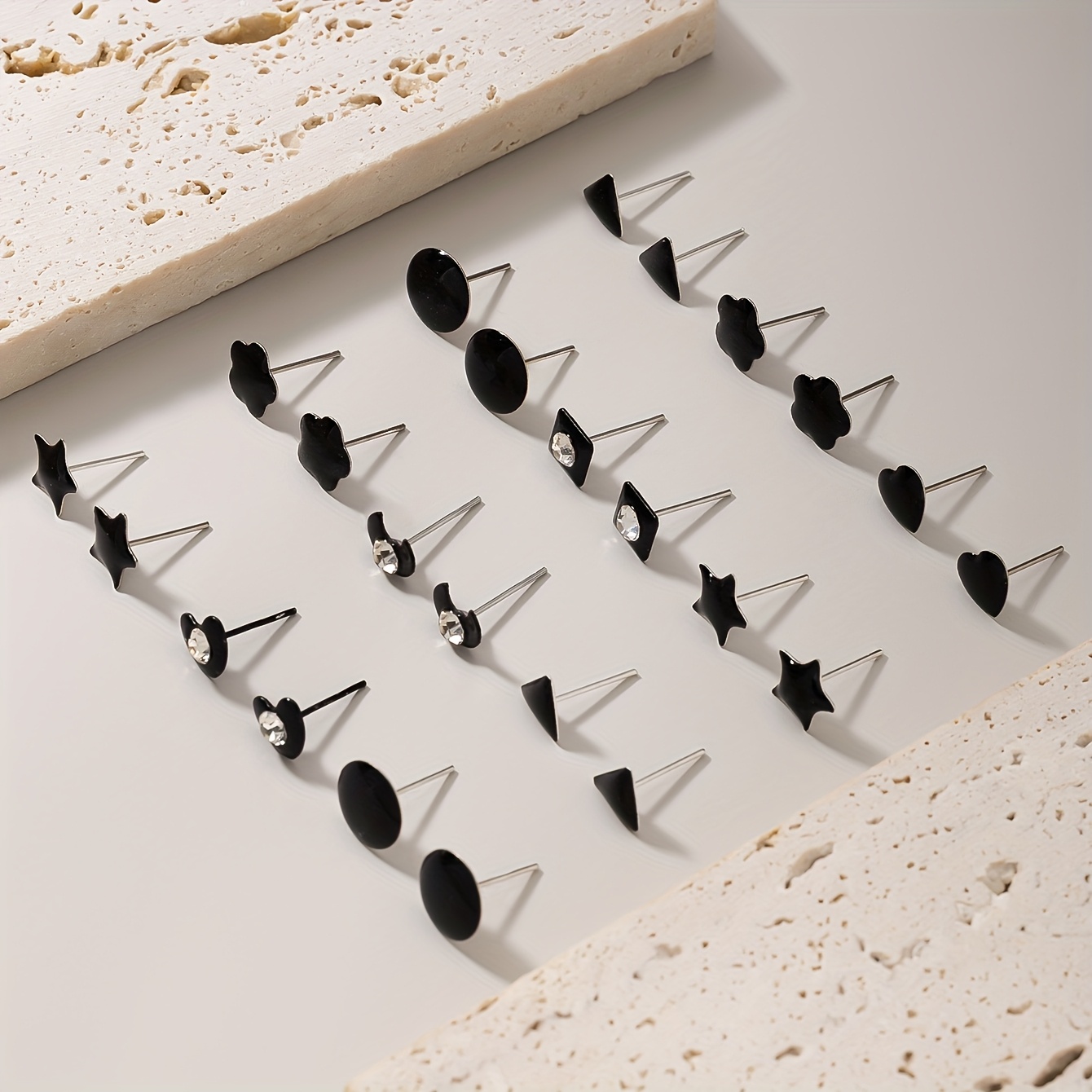 12 Pairs Rhinestone Accented Stud Earrings Set - Stainless Steel Posts